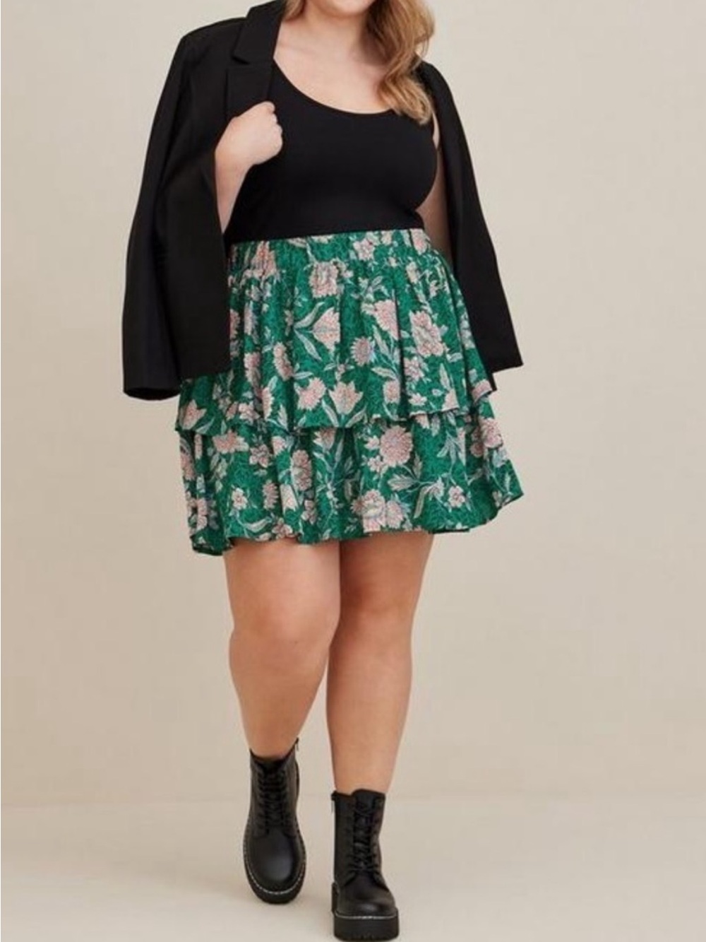 torrid Green Floral Tiered Mini Skirt